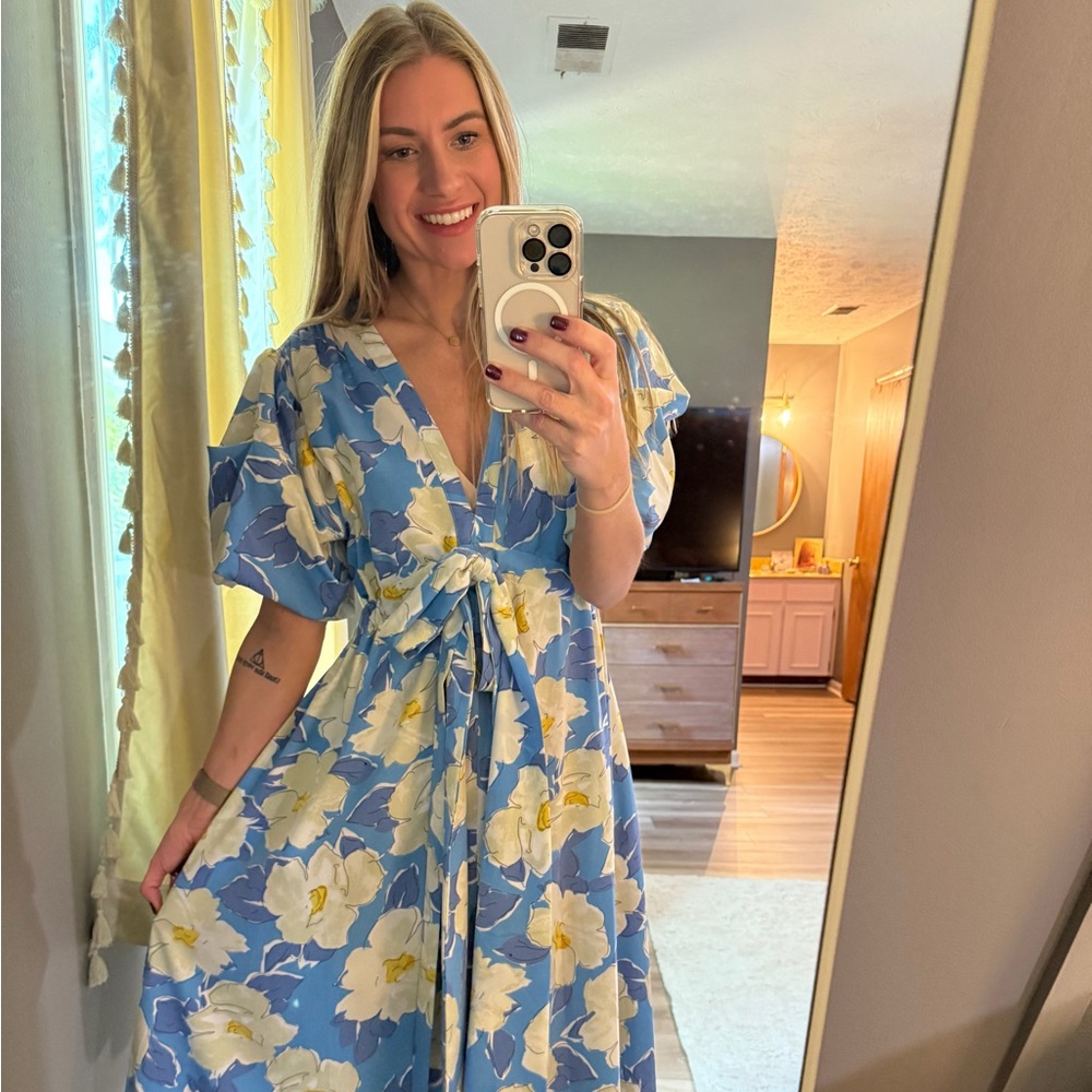 Blue Door Boutique Floral Blue and White Maxi Dress